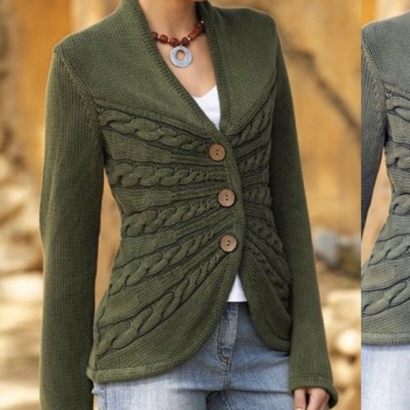 Isabella Bird Sweaters - Isabella Bird green cable knit cardigan size large